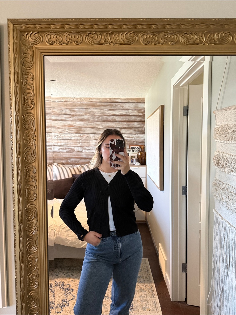 Dex Black Ribbed V-Neck Button Cardigan